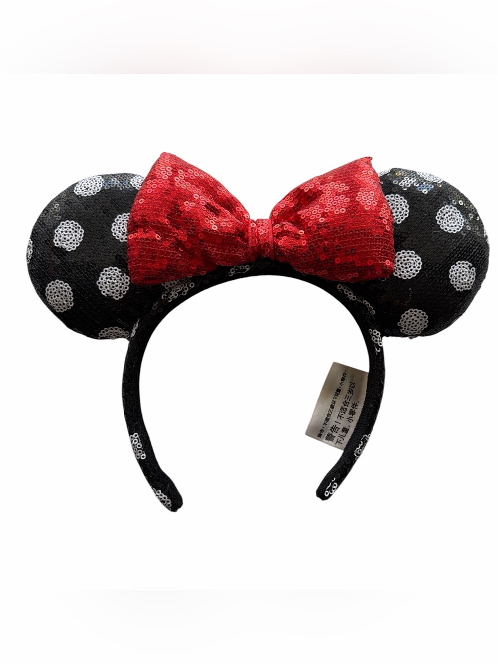 DISNEY Red & Black Sequin Mouse Ear Headband with Polka Dots & Bow